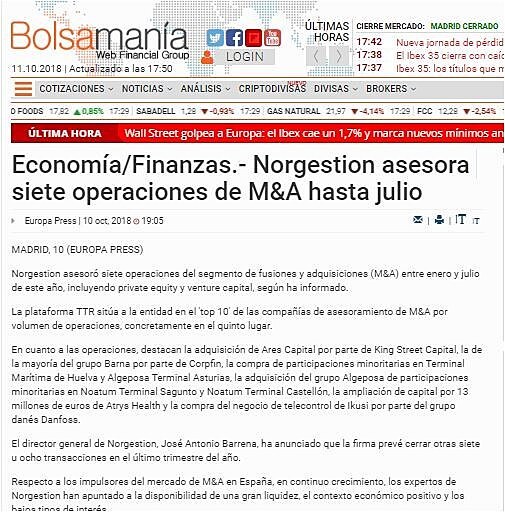 Norgestion asesora siete operaciones de M&A hasta julio